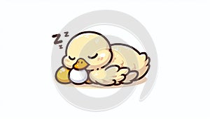Cute Yellow Duckling Sleeping on Eggs