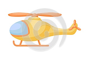 Cute yellow helicopter on white background. Cartoon transport for kids cards, baby shower, birthday invitation, house interior.