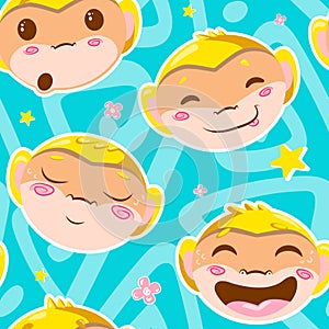 Cute yellow monkey seamless vector pattern wallpaper
