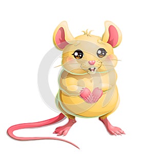 The cute yellow mouse on white background