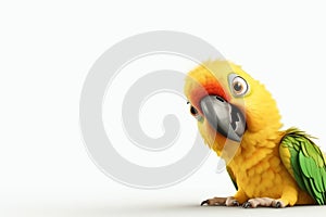 Cute yellow parrot isolated on white background. 3D illustration. generative ai