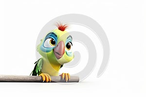 Cute yellow parrot isolated on white background. 3D illustration. generative ai