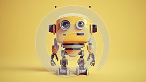 Cute Yellow Robot On Yellow Background With Eyes Stock Photo photo