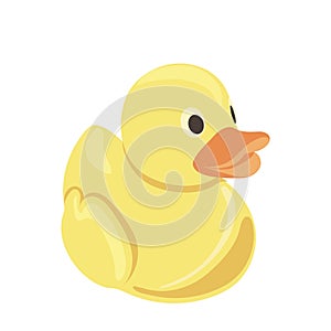 Cute yellow rubber duck newborn child toy vector illustration isolated on white background