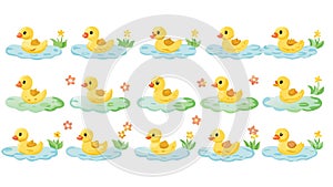 Cute Yellow Rubber Ducks in Water Pattern, vector design Generative AI