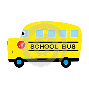 Cute yellow school bus, happy and funny. T-shirt graphics, posters, and cards.