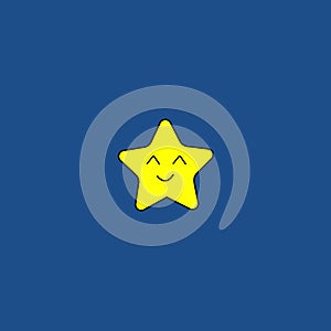 Cute yellow smiling vector little star isolated on trendy classic blue background