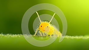 A Cute Yellow Springtail on Leaf