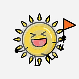 Cute Yellow Sun Mascot Vector Character in Flat Design Style