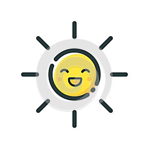 Cute yellow sun smiles on a white background. Icon on a white background.