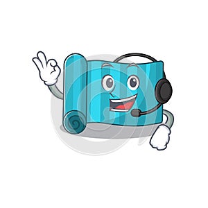 Cute yoga mattress Scroll cartoon character design wearing headphone