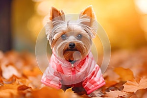 Cute Yorkshire Terrier Outdoors in an Autumnal Park.