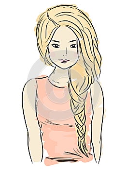 Cute young blonde woman vector illustration