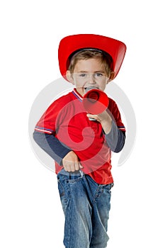 Cute young boy in a fireman helmet
