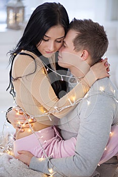 Couple in love hugging and kissing