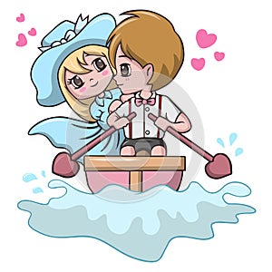 Cute young couples riding in a boat
