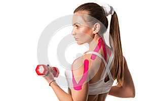Cute young girl athlete fitness trainer