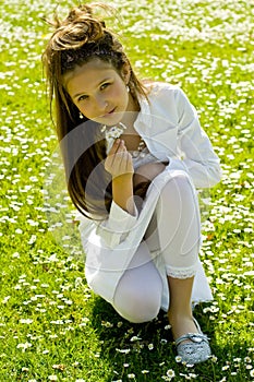 Cute young girl picking flowers