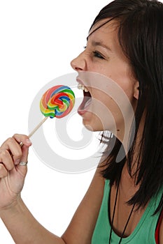 Cute Young Lady and Colored Lollipop