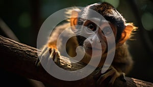 Cute young macaque sitting on tree branch generated by AI