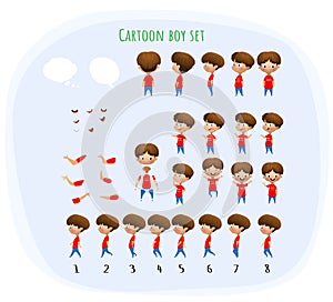 Cute young male boy character set for animation with various views