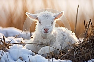 Cute young mammal animals nature baby winter farming sheep snow agriculture lamb