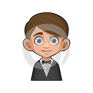 Cute Young Man Avatar. Boy in Tuxedo and Bow Tie. Vector