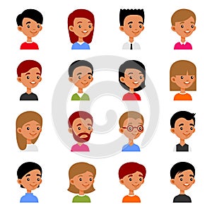 Cute Young Man and Woman Avatars. Cartoon Userpic Set. Vector