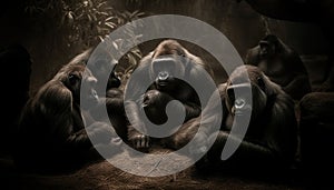 Cute young monkey sitting in a tropical rainforest, looking at camera generated by AI