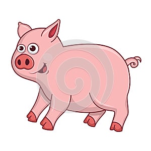 Cute Young Pig isolated on white background. Farm animal cartoon character. Education card for kids learning animals. Logic Games