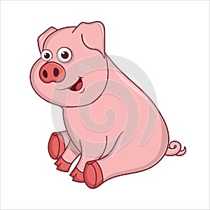 Cute Young Pig isolated on white background. Farm animal cartoon character. Education card for kids learning animals. Logic Games