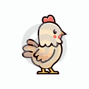 Cute young rooster standing. Farm animal concept. Vector illustration isolated on white background.