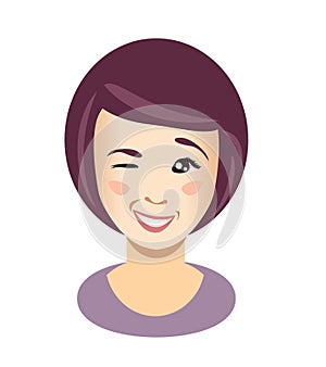 Cute young woman wink. Vector