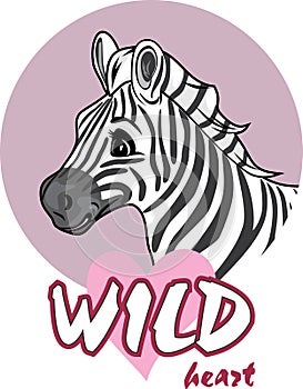 Cute zebra cartoon. Wild heart