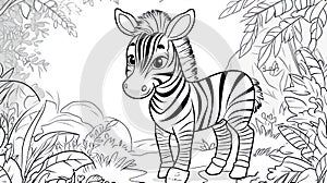 Cute Baby Zebra Coloring Page in Jungle Outline