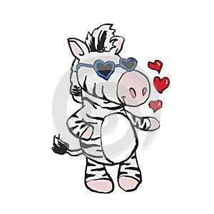Cute zebra with sunglasses heart