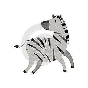 Cute zebra. Zebra flat hand drawn poster. Cartoon character for kids and babies fashion. Vector children s illustration