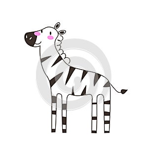 Cute zebra. Zebra flat hand drawn poster. Cartoon character for kids and babies fashion. Vector children s illustration