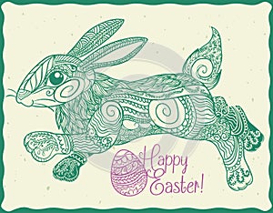 Cute Zen Tangle Stylized Easter Bunny, Vector Illustration