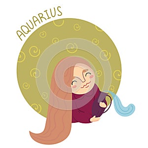 Cute zodiac sign - aquarius. Vector illustration