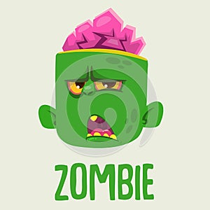 Cute Zombie Head Cartoon Character. Halloween Zombie growling and yelling vector illustration.