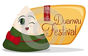 Cute Zongzi with Golden Sign to Celebrate Duanwu Festival, Vector Illustration photo