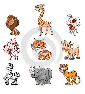 Cute Zoo Animals Collection Color Illustration Design