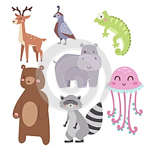 Cute zoo cartoon animals isolated funny wildlife learn cute language and tropical nature safari mammal jungle tall