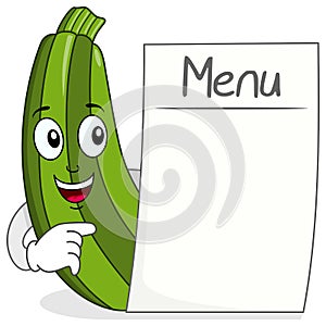 Cute Zucchini Character with Blank Menu