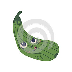 Cute Zucchini with Smiling Face, Adorable Funny Vegetable Cartoon Character Vector Illustration