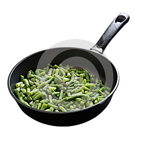 Cuted green french bean on the pan isolated on white