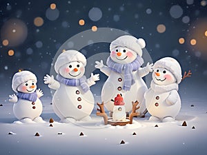 The cuteness of a happy snowman family on Christmas Day is beyond imagination, cartoon fantasy