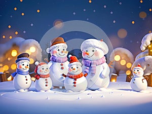 The cuteness of a happy snowman family on Christmas Day is beyond imagination, cartoon fantasy