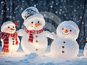 The cuteness of a happy snowman family on Christmas Day is beyond imagination, cartoon fantasy